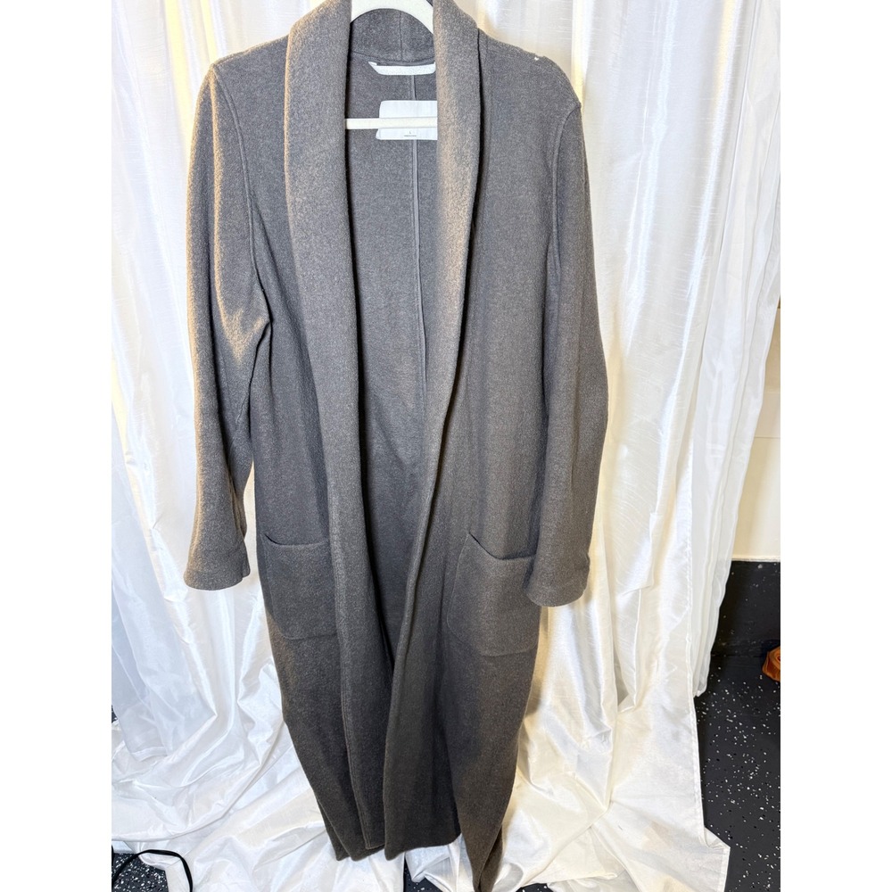 The Group Babaton Long Cardigan Women L Grey Shawl Collar Duster Pockets